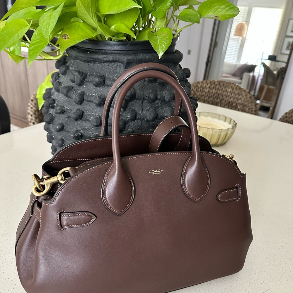 Coach Empire Carryall 35 Leather Satchel with Brass Hardware